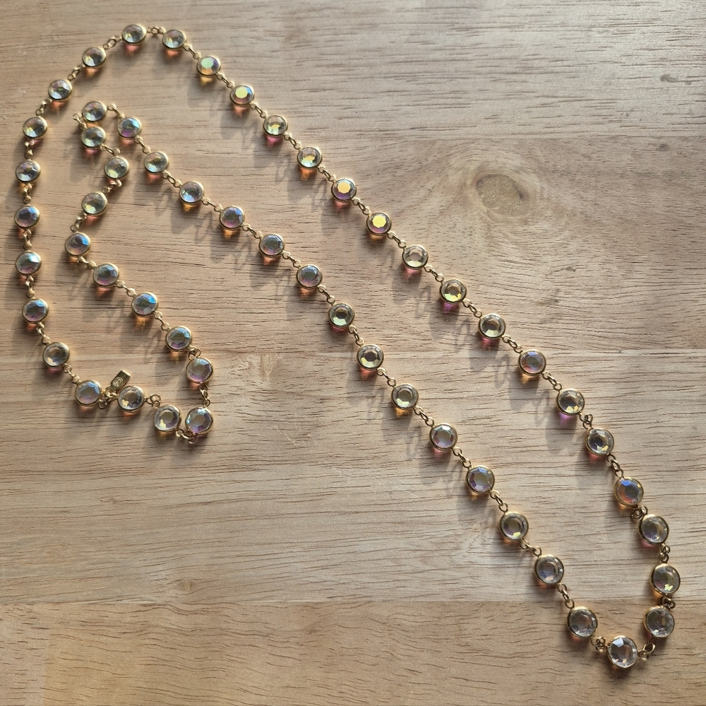 Vintage Swarovski Aurora Borealis Crystal Bezel Necklace  34" LongThe Vintage Sw